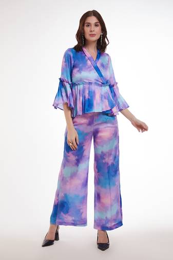 Watercolor print peplum pants set
