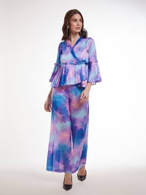 Watercolor print peplum pants set 2