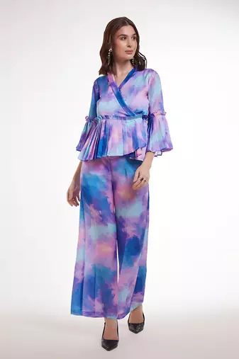 Watercolor print peplum pants set