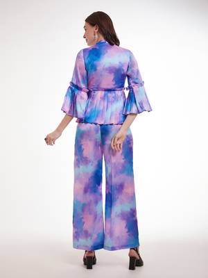 Watercolor print peplum pants set 3