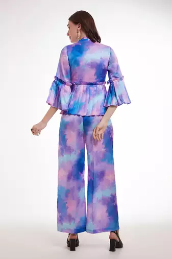 Watercolor print peplum pants set