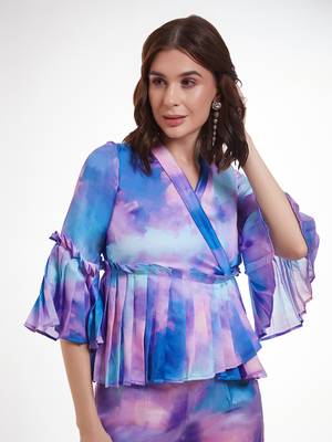 Watercolor print peplum pants set 4