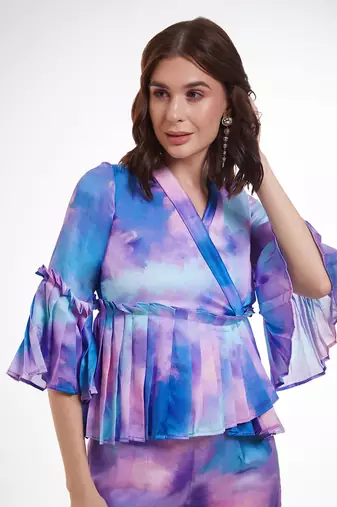 Watercolor print peplum pants set