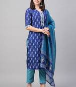 Smart trendy blue colour rayon fabric smart printed readymade dress for festive looks