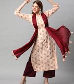 Smart trendy cream colour rayon fabric smart printed readymade dress for festive looks