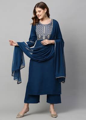 Smart trendy blue colour rayon fabric smart printed readymade dress for festive looks 1