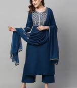 Smart trendy blue colour rayon fabric smart printed readymade dress for festive looks