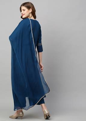 Smart trendy blue colour rayon fabric smart printed readymade dress for festive looks 2