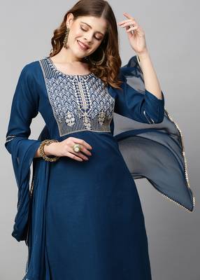 Smart trendy blue colour rayon fabric smart printed readymade dress for festive looks 3