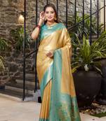Koram Cream Tissue Silk Fancy Wear Saree With Blouse For Women Product Description