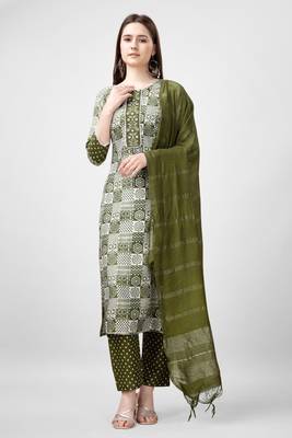 Mahendi colour ethnic rayon fabric beautifully printed ethnic casual suit 1