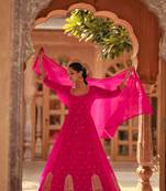 Heavy designer embroidery work ethnic pink colour high end wedding anarkali dress