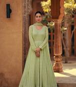 Heavy designer embroidery work ethnic green colour high end wedding anarkali dress