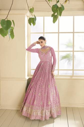 Heavy designer embroidery work ethnic pink colour high end wedding anarkali dress