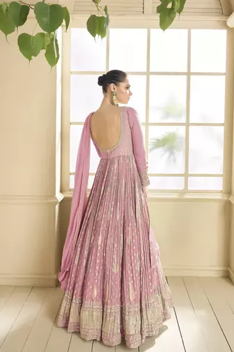 Heavy embroidery work ethnic pink colour high end wedding anarkali dress