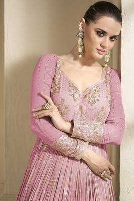 Heavy embroidery work ethnic pink colour high end wedding anarkali dress 3