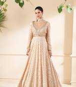Heavy designer embroidery work ethnic peach colour high end wedding anarkali dress