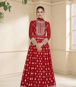 Heavy designer embroidery work ethnic red colour high end wedding anarkali dress