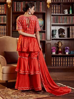 Red colour glamorous cotton fabric embroidered work ethnic heavy partywear readymade dress 2