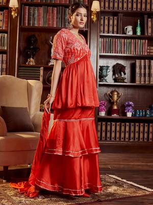 Red colour glamorous cotton fabric embroidered work ethnic heavy partywear readymade dress 4