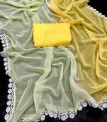 Yellow And Pista Colour Georgette Fabric Lace Border Saree WITH UN-STITCHED BLOUSE