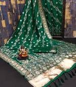 Koram Green Dola Silk Laheriya Weaving Border And Lagdi Patta Pallu Saree With Blouse For Women 