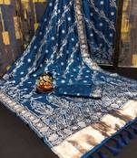 Koram Teal Dola Silk Laheriya Weaving Border And Lagdi Patta Pallu Saree With Blouse For Women 