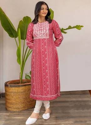 Women's rayon thread work  straight kurti with leggings set 1