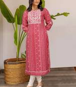 Women's rayon thread work  straight kurti with leggings set