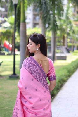 Pink Banglori silk blend Blend Woven Saree Festive Wear 4