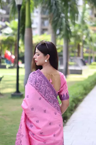 Pink Banglori silk blend Blend Woven Saree Festive Wear