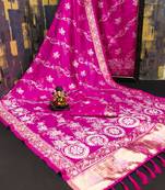 Koram Pink Dola Silk Laheriya Weaving Border And Lagdi Patta Pallu Saree With Blouse For Women 