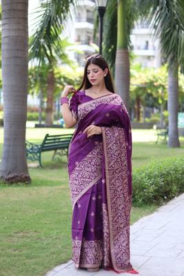 Purple Banglori silk blend Blend Woven Saree Festive Wear 1
