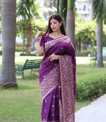 Purple Banglori Silk Blend Woven Saree Festive Wear