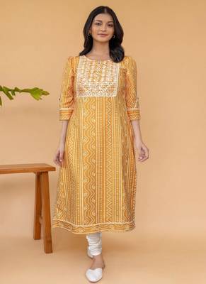 Women's rayon thread work  straight kurti with leggings set 1