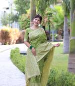 Mahendi Green Banglori Silk Blend Woven Saree Festive Wear