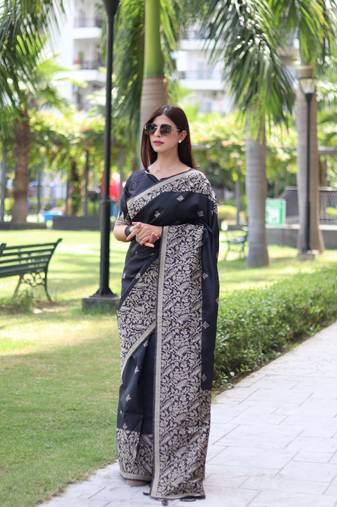 Black Banglori Silk Blend Woven Saree Festive Wear