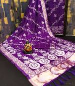 Koram Purple Dola Silk Laheriya Weaving Border And Lagdi Patta Pallu Saree With Blouse For Women 