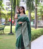 Green Banglori Silk Blend Woven Saree Festive Wear