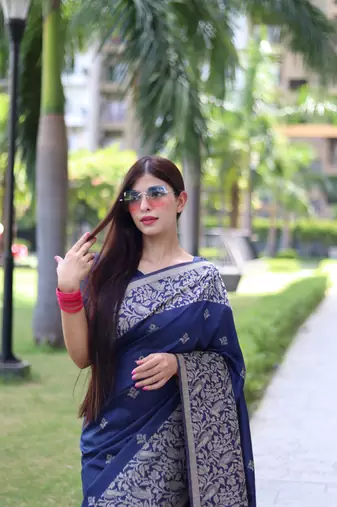 Blue Banglori silk blend Blend Woven Saree Festive Wear