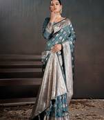 teal silk laheriya saree with designer pallu 