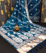 Koram Teal Dola Silk Laheriya Weaving Border And Lagdi Patta Pallu Saree With Blouse For Women 