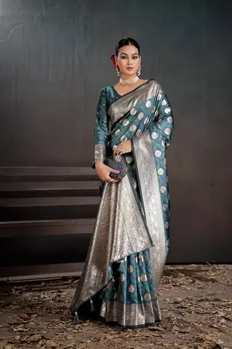 teal silk laheriya saree with designer pallu 