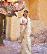 Rajtex Off White Woven Zari Silk Saree With Blouse