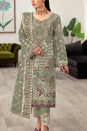 Mehendi embroidered faux georgette semi stitched salwar suit