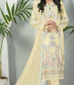 Light yellow embroidered faux georgette semi stitched salwar suit