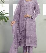 Lavender embroidered faux georgette semi stitched salwar suit