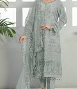 Grey embroidered faux georgette semi stitched salwar suit