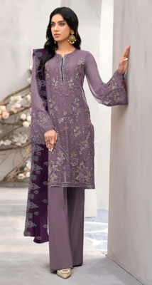 Purple embroidered faux georgette semi stitched salwar suit 1