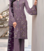 Purple embroidered faux georgette semi stitched salwar suit